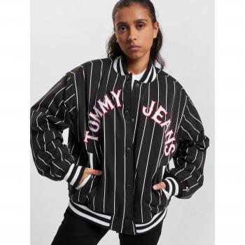 Tommy Jeans Bomberjacke Pinstripe Letterman DW0DW15336 Schwarz Relaxed Fit