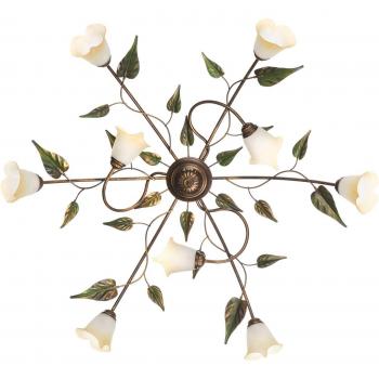 ONLI Miranda 9 Light Multi Arm Semi Flush Ceiling Lamp, Antique Gold, Glass Shades