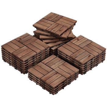 Set Piante di Legno 30x30 cm – 27 Piastrelle Chiaro-Marrone con Sistema di Incastro per Balcone e Giardino