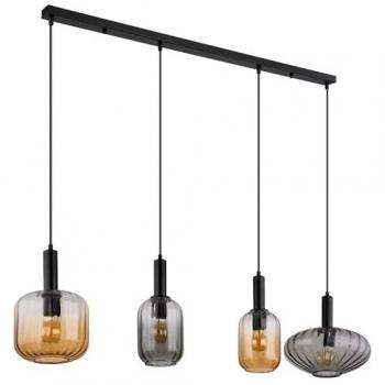 Matte Black Valletta Bar Pendant Ceiling Light, 4×E27 – Glass Shade