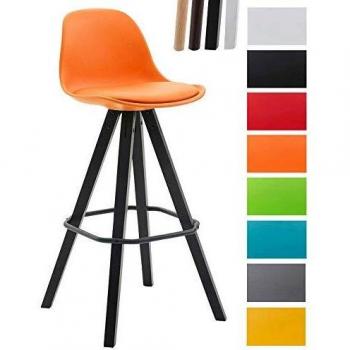 Franklin Barhocker mit schmaler Kunststoffschale, orange Sitzkissen, schwarz Holzrahmen
