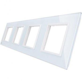 Livolo Kristall Glas Schaltertafel in Weiß, 294mm * 80mm, EU Standard, Vierfach für Steckdose C7-4SR-11