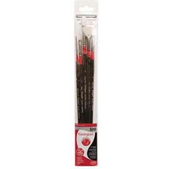 Georgian Line Daler-Rowney Oil Paint Brushes (Set of 5, Handmade, Black Handle, Long)