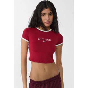 Stradivarius Dark Red Flag Graphic T-Shirt Size L