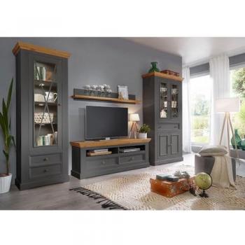 Lomadox Wohnwand WARNA-69, 4-tlg, Kiefer grau mit Eiche