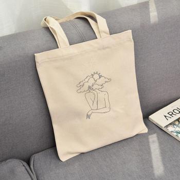 Casual Unisex Canvas Tote Bag with Human Body Hand Print Design
