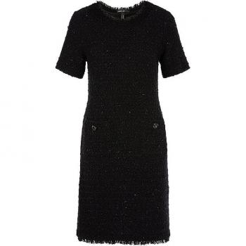 Marc Cain Damen Midikleid Schwarz Größe 34 mit Rundhalsausschnitt und Fransen
