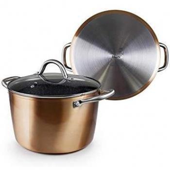 StainlessStone 24″ Copper‑Coated Skillet – Glass Lidded, Induction Compatible
