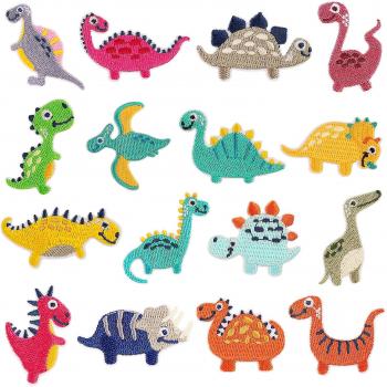 Bordado Dino: 16 Parches para Niños y Mochilas