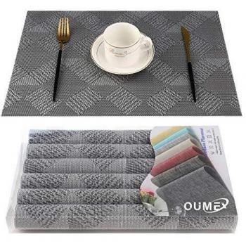 OUME Lot de 6 Sets de Tables PVC Lavables Antidérapant Résistant à l'usure à la Chaleur, Facile à Nettoyer et Stocker, 45cmx30cm