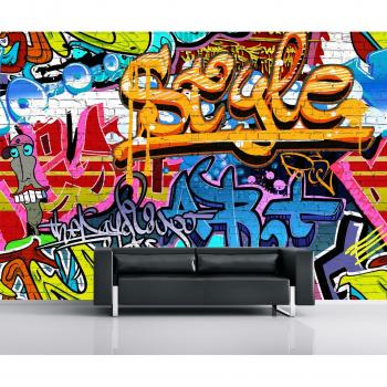 315x232cm Peint Graffiti Photo Décoration Murale Enfants Chambre Bleu Orange