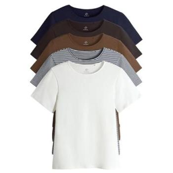 T-Shirts 5‑pack Poly‑Color – Manches courtes, col rond, coupe ajustée, couleurs variées
