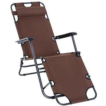 Outsunny Brown Sun Lounger Folding Chair with Pillow