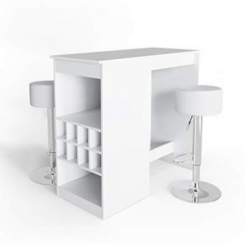 Tavolo bar con 2 sgabelli Ross, Bianco, 115 x 50 cm