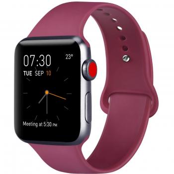 Bracelet ATUP Compatible pour Apple Watch 38mm 40mm 42mm 44mm, Silicone Souple, Vin Rouge, 38mm/40mm-M/L