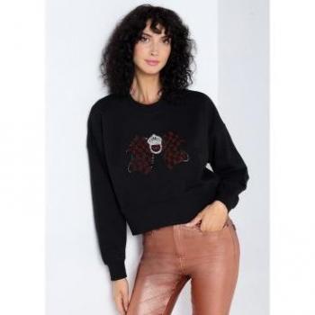 Victorio & Lucchino Sudadera Negra Talla L – Estilo Lazo y Cuello Caja