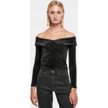 Urban Classics Women’s Velvet Ribbed Long Sleeve Off-Shoulder Top Black
