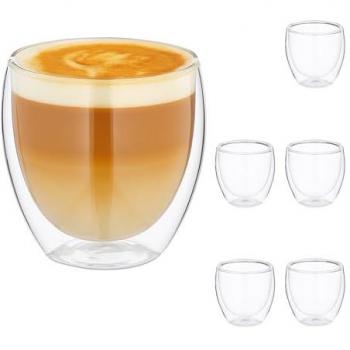 Tazze da Caffè Freddo Relaxdays – Set 6, Vetro a Doppia Parete