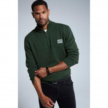 Pullover da uomo in cotone con zip, Verde, Taglia L, STHUGE