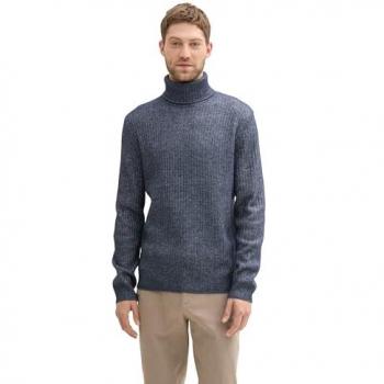 TOM TAILOR Herrenpullover mit Rollkragen, meliert, blau
