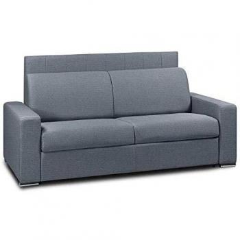 Canapé-lit 3 places Renatonisi – Lattes 140 cm, Tête de lit intégrée, Tissu Tweed Bleu