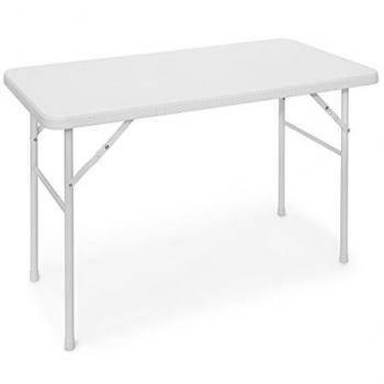 Mesa de Exterior Plegable Bastian, Rectangular, 74x121,5x61,5 cm, Efecto Ratán, Jardín, Blanco