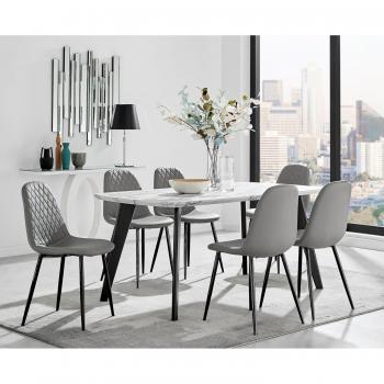 Andria 6‑Seater Dining Table, Black Leg Marble Look + 6 Grey Corona Chairs