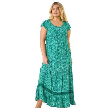Women’s Turquoise Floral Swing Dress – Size 16