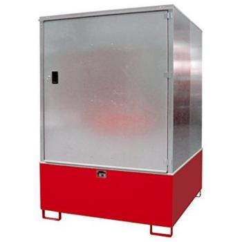Armoire Bauer GS‑3 pour liquides toxiques – acier chromé, accès au sol, 4 fûts de 200 L, rouge foncé