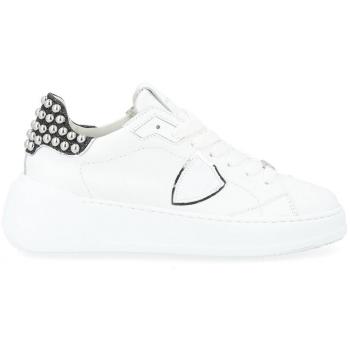 Women's Philippe Tres Temple Low‑Toe White Sneaker, Size 8 (Polyester/Leather)