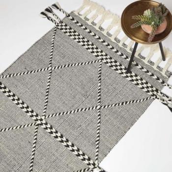 Black & White 90 x 150 cm Edessa Handwoven Wool Kilim Rug
