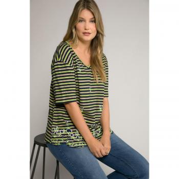 T-shirt blu con righe e ricami donna 48/50