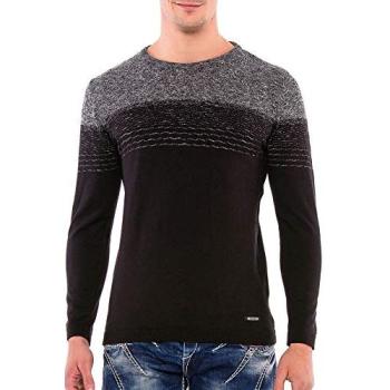 CIPO & BAXX Rundhalspullover in Schwarz und Grau