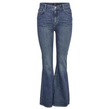 High Waist Flared Denim Pants, Medium Blue (Az436mb)