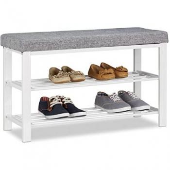 Contemporary Shoe Storage Bench, Fabric Cover, Comfortable Seat Pad, 2 Tiers, Metal, 50x81x32 cm, Grey