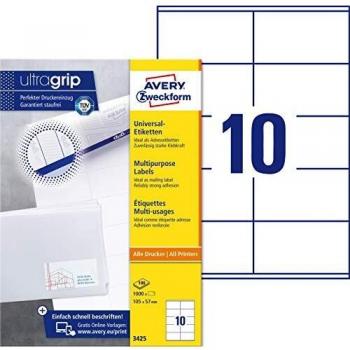 Avery Zweckform 3425 All-purpose labels 105 x 57 mm White 1000 Labels Permanent Adhesive