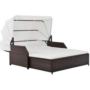 Polyrattan Marrone Lettino Prendisole 2 Persone con Tettuccio