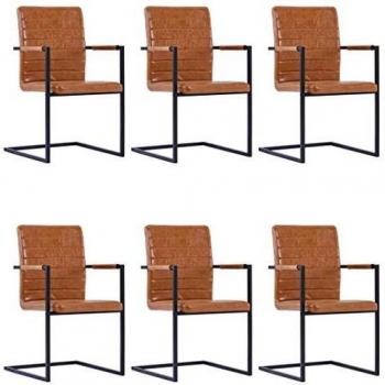 Sillas de Comedor 6X Estilo Moderno Cuero Sintético Marrón Coñac