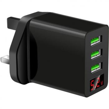 LED Display Universal USB Wall Charger with 3 Ports
