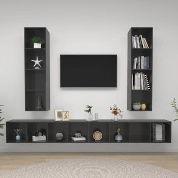 Set of 4 Wall-mounted TV Cabinets High Gloss Grey vidaXL