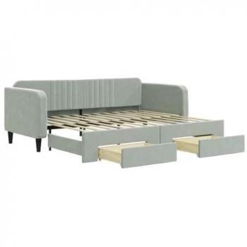 Tagesbett Ausziehbar Hellgrau 90x200 cm Samt