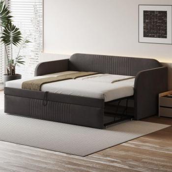 Canapé-lit lin gris foncé, lit simple 90/180 × 190 cm, sommier à lattes, sans matelas