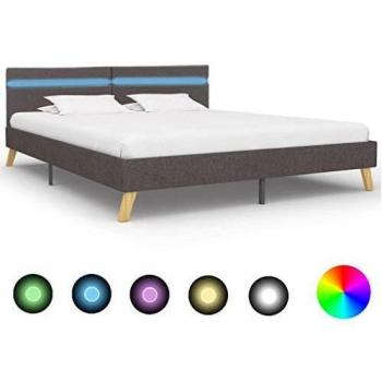 Modernes Bettgestell mit LED-Licht, Hellgrau, Stoff, 160 x 200 cm