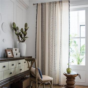 Cortina de cocina de algodón y lino con estampado bohemio 1,5 M