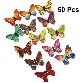 Botones de madera mariposa 50 piezas 25x18mm 2 agujeros para proyectos de costura
