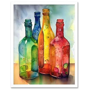 Bright Glazed Still Life: Cider Bottles Watercolor Print – 12x16