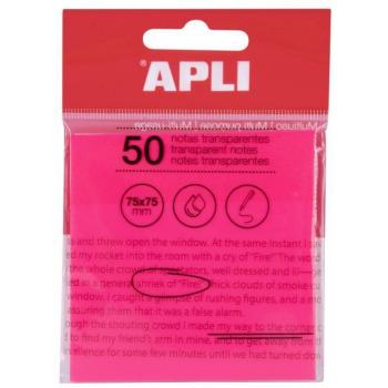 Bloc de notas adhesivas transparentes 50 hojas 75x75mm rosa