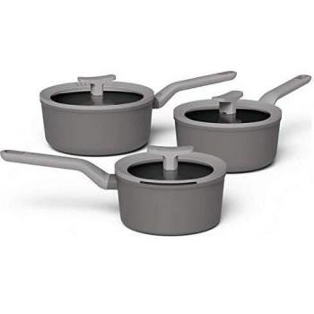 Leo 3‑Pack Grey Aluminium Saucepans with Lids – Non‑Stick