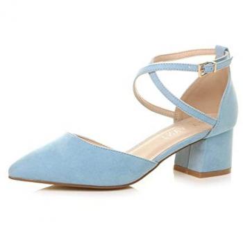 Mid Block Heel Crossed Strap Pointed Toe Faux Suede Two-Section Heels