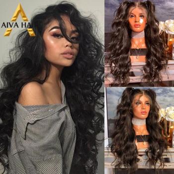 Aiva Long Black Heat Resistant Wig Lace Front for Cosplay
